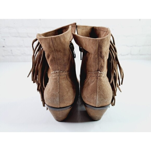 SAM Edelman Ankle Booties Woman's Size 8.5 M Camel Fringe Louie Suede Block Heel - Picture 4 of 8